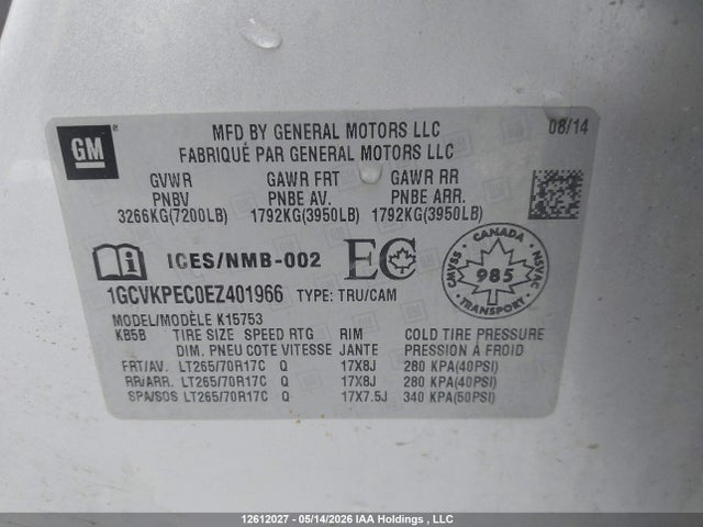 2014 Chevrolet Silverado K1500 მანქანა იყიდება აუქციონზე, vin: 1GCVKPEC0EZ401966, აუქციონის ნომერი: 12612027