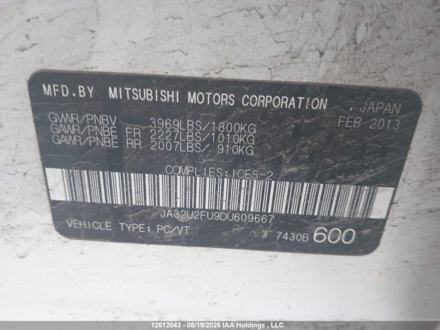 Продажа на аукционе авто 2013 Mitsubishi Lancer, vin: JA32U2FU9DU609667, номер лота: 12612043