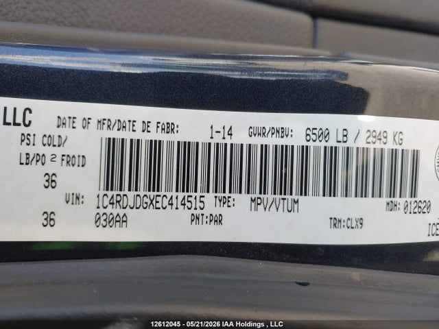 Продаж на аукціоні авто 2014 Dodge Durango Limited, vin: 1C4RDJDGXEC414515, номер лоту: 12612045