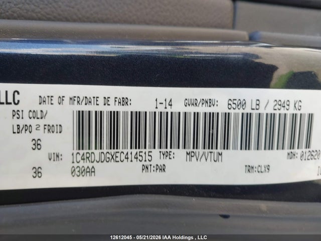 Продаж на аукціоні авто 2014 Dodge Durango Limited, vin: 1C4RDJDGXEC414515, номер лоту: 12612045
