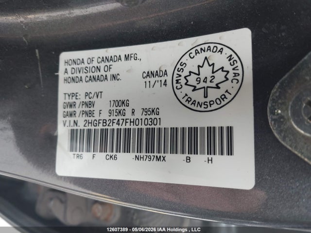 Продажа на аукционе авто 2015 Honda Civic Lx, vin: 2HGFB2F47FH010301, номер лота: 12607389