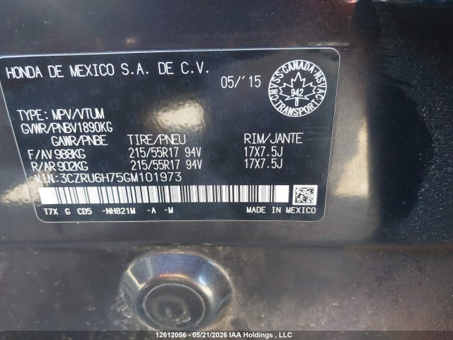 3CZRU6H75GM101973 Honda Hr-v Exl
