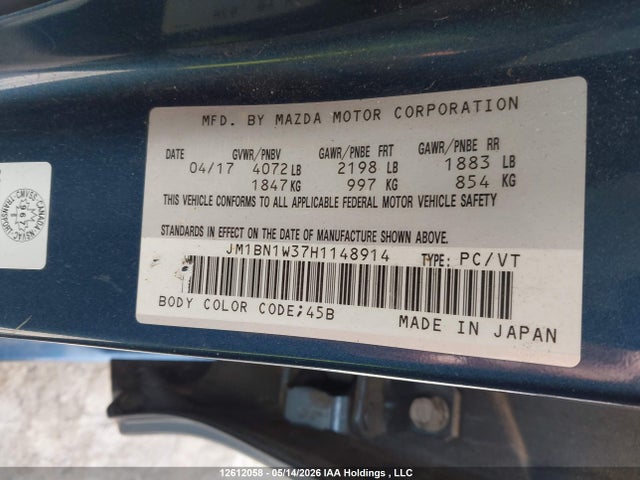 JM1BN1W37H1148914 Mazda Mazda3 Gt