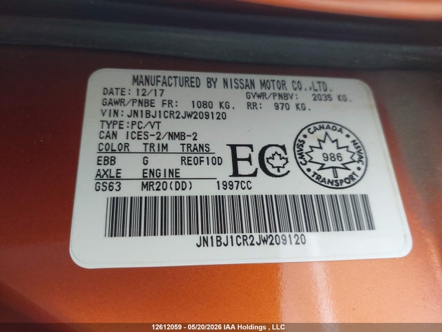 Aukcja sprzedaży 2018 Nissan Qashqai, vin: JN1BJ1CR2JW209120, numer aukcji: 12612059
