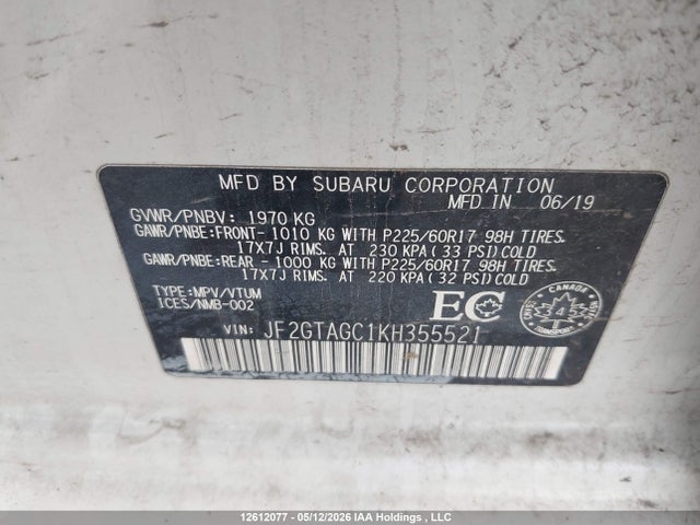 Subaru Crosstrek Premium 2019 JF2GTAGC1KH355521 Image 19