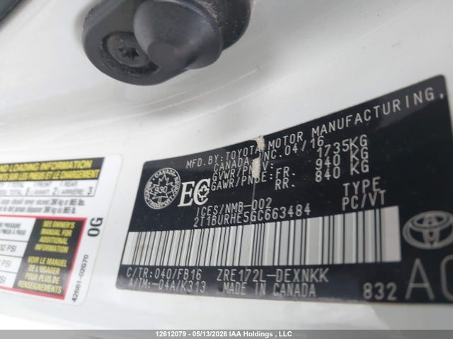 2T1BURHE5GC663484 Toyota COROLLA LE