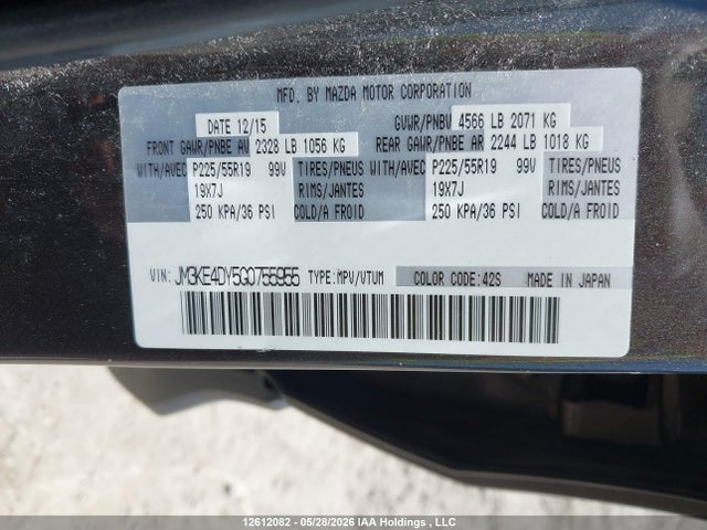 12612082 :رقم المزاد ، JM3KE4DY5G0755955 vin ، 2016 Mazda Cx-5 Gt مزاد بيع