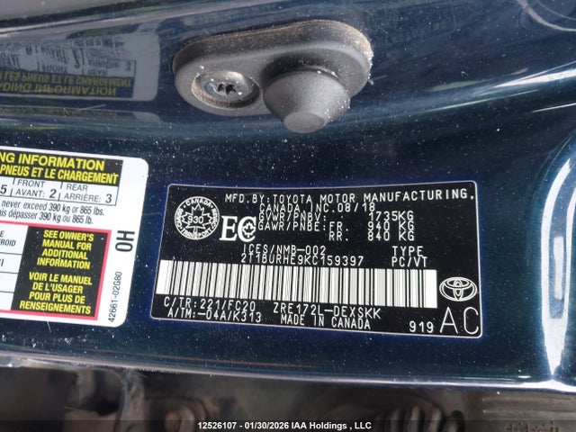 12526107 :رقم المزاد ، 2T1BURHE9KC159397 vin ، 2019 Toyota Corolla Se مزاد بيع