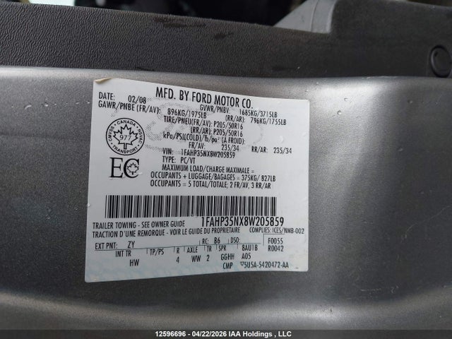 Продаж на аукціоні авто 2008 Ford Focus Ses, vin: 1FAHP35NX8W205859, номер лоту: 12596696