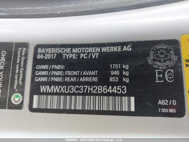WMWXU3C37H2B64453 Mini 5 Door Cooper S