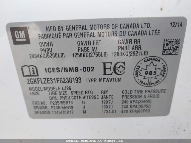 Продаж на аукціоні авто 2015 Gmc Terrain Denali, vin: 2GKFLZE31F6238193, номер лоту: 12598743