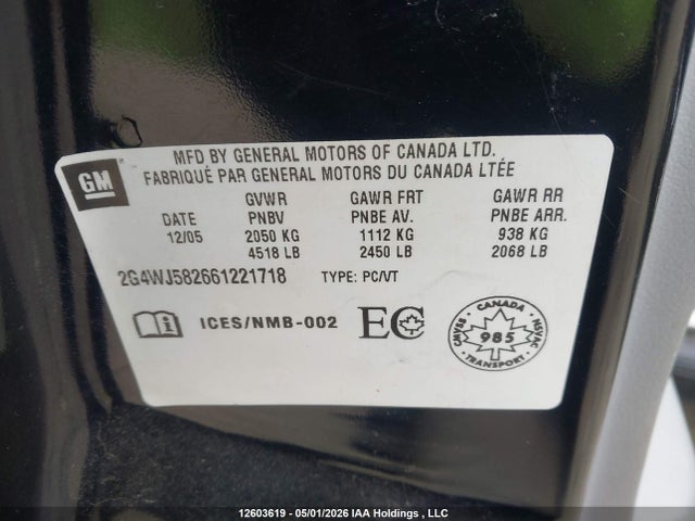 Auction sale of the 2006 Buick Allure Cxl, vin: 2G4WJ582661221718, lot number: 12603619