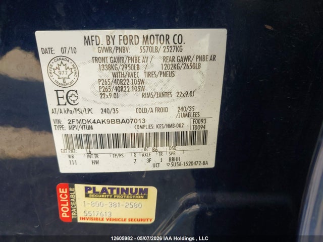 Продажа на аукционе авто 2011 Ford Edge Sport, vin: 2FMDK4AK9BBA07013, номер лота: 12605982