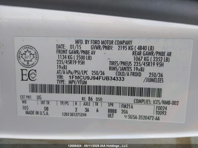 Ford Escape Titanium 2015 1FMCU9J94FUB34333 Image 19