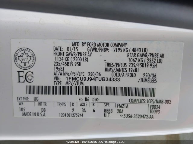 Ford Escape Titanium 2015 1FMCU9J94FUB34333 Image 9