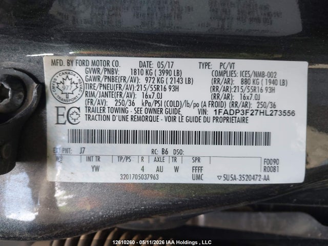 Продажа на аукционе авто 2017 Ford Focus Se, vin: 1FADP3F27HL273556, номер лота: 12610260