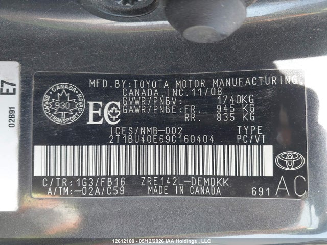 Aukcja sprzedaży 2009 Toyota Corolla Ce, vin: 2T1BU40E69C160404, numer aukcji: 12612100
