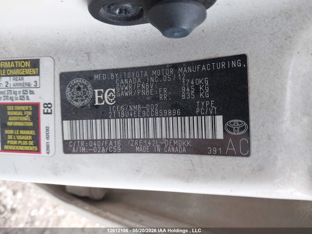 Aukcja sprzedaży 2012 Toyota Corolla Ce, vin: 2T1BU4EE9CC859896, numer aukcji: 12612106
