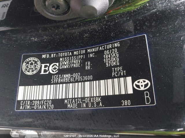 5YFB4RBE6LP053600 Toyota Corolla