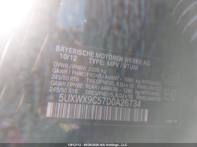 Продажа на аукционе авто 2013 Bmw X3 Xdrive28i, vin: 5UXWX9C57D0A26734, номер лота: 12612112