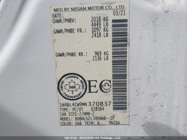 Nissan Altima 2.5 Sr 2021 1N4BL4CW9MN370837 Image 9