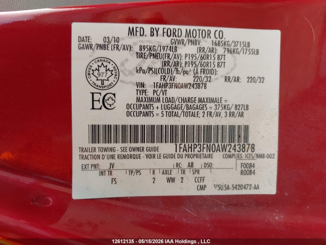 Продажа на аукционе авто 2010 Ford Focus Se, vin: 1FAHP3FN0AW243878, номер лота: 12612135