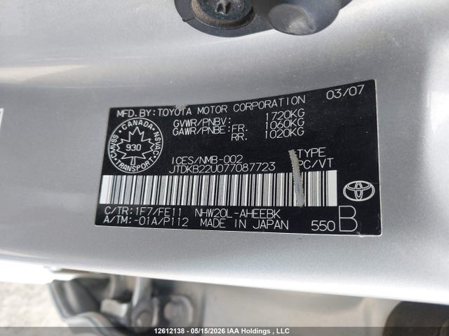 Продаж на аукціоні авто 2007 Toyota Prius, vin: JTDKB22U077087723, номер лоту: 12612138