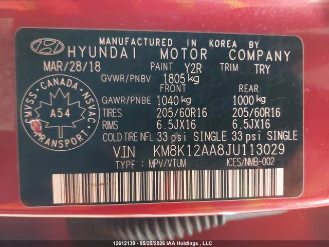 Продаж на аукціоні авто 2018 Hyundai Kona, vin: KM8K12AA8JU113029, номер лоту: 12612139