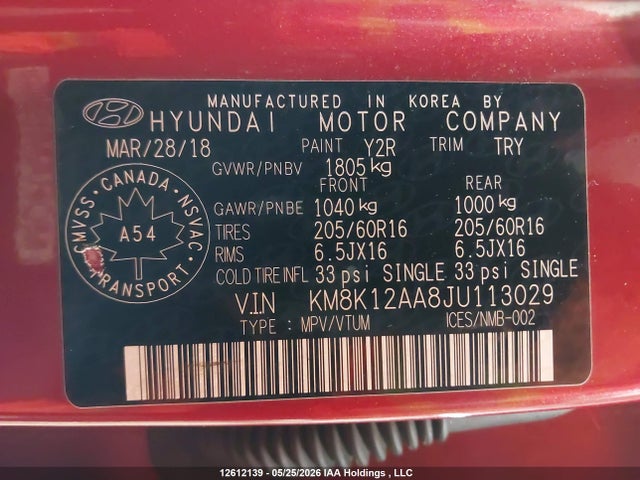 Продаж на аукціоні авто 2018 Hyundai Kona, vin: KM8K12AA8JU113029, номер лоту: 12612139