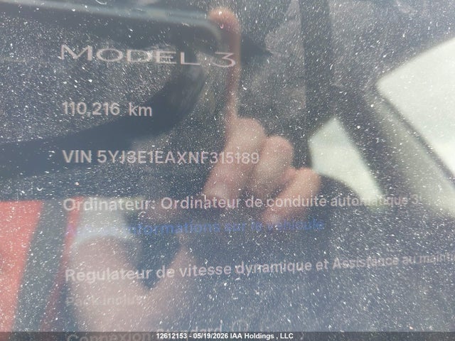 5YJ3E1EAXNF315189 Tesla MODEL 3