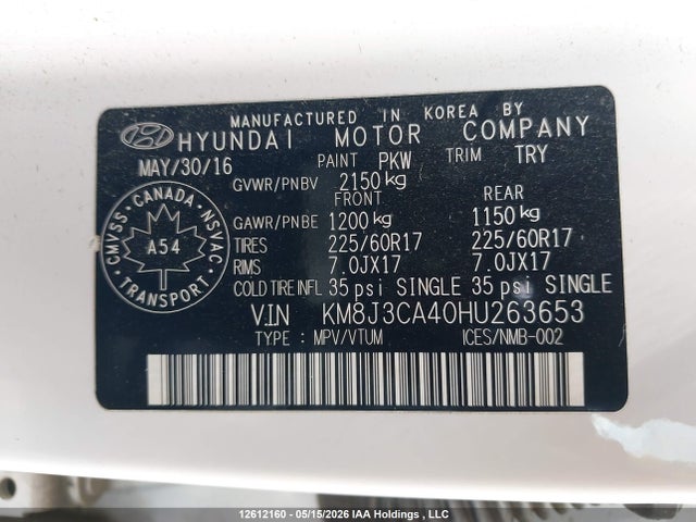 KM8J3CA40HU263653 Hyundai TUCSON SE