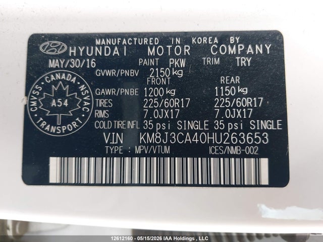 KM8J3CA40HU263653 Hyundai TUCSON SE
