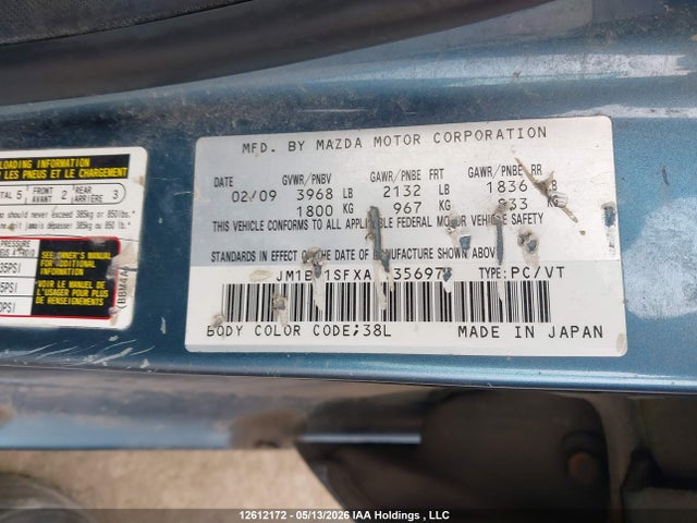 12612172 :رقم المزاد ، JM1BL1SFXA1135697 vin ، 2010 Mazda Mazda3 مزاد بيع