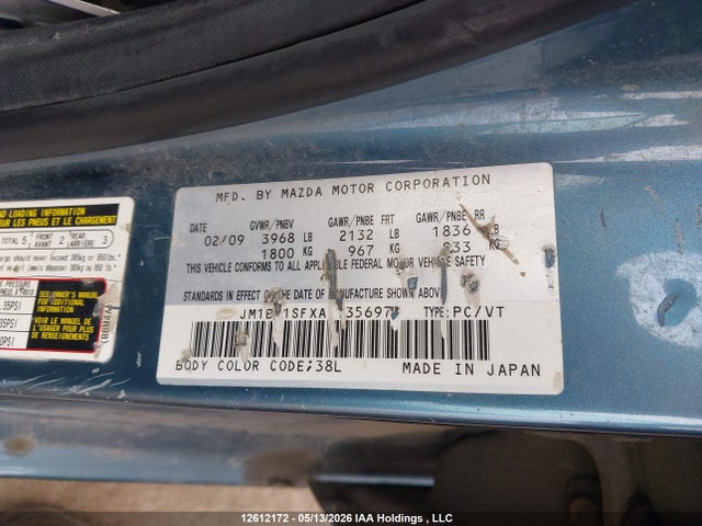 12612172 :رقم المزاد ، JM1BL1SFXA1135697 vin ، 2010 Mazda Mazda3 مزاد بيع