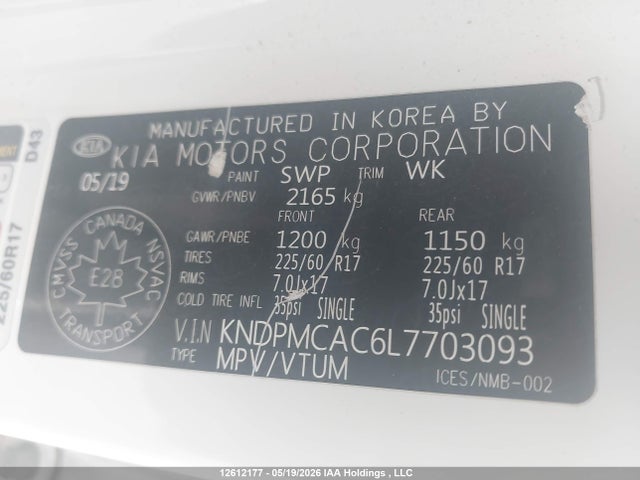 Aukcja sprzedaży 2020 Kia Sportage Lx/lx Anniversary/lx S, vin: KNDPMCAC6L7703093, numer aukcji: 12612177