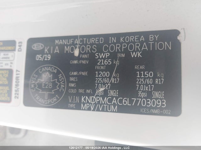 Aukcja sprzedaży 2020 Kia Sportage Lx/lx Anniversary/lx S, vin: KNDPMCAC6L7703093, numer aukcji: 12612177