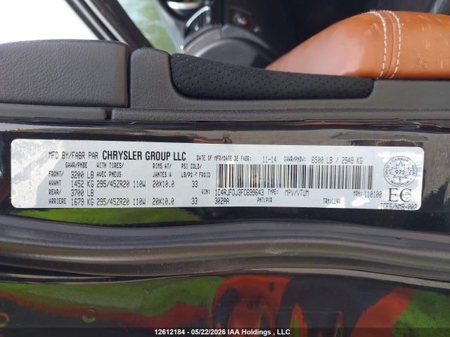 Jeep Grand Cherokee Srt 2015 1C4RJFDJ3FC699643 Image 9