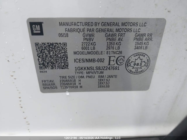1GKKNSLS8JZ247691 GMC ACADIA SLE