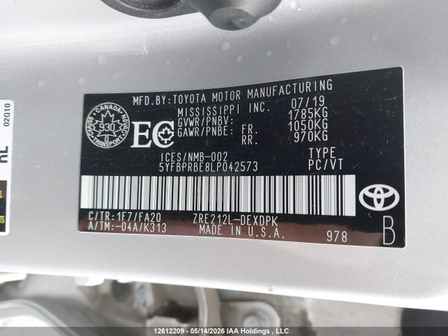 Aukcja sprzedaży 2020 Toyota Corolla, vin: 5YFBPRBE8LP042573, numer aukcji: 12612209