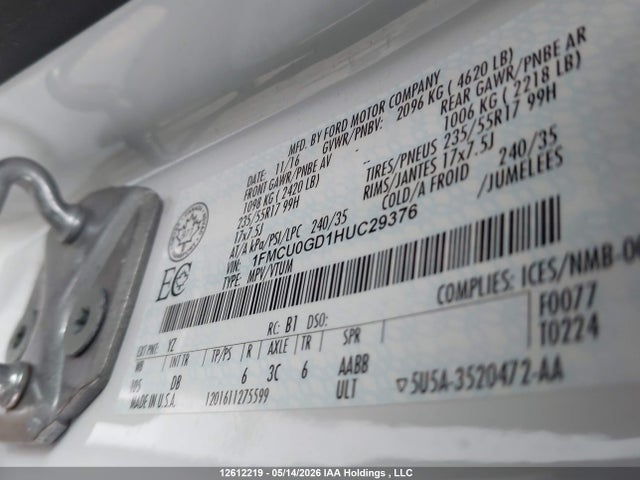 1FMCU0GD1HUC29376 Ford ESCAPE SE