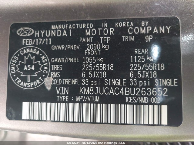 Продаж на аукціоні авто 2011 Hyundai Tucson Limited, vin: KM8JUCAC4BU263652, номер лоту: 12612231