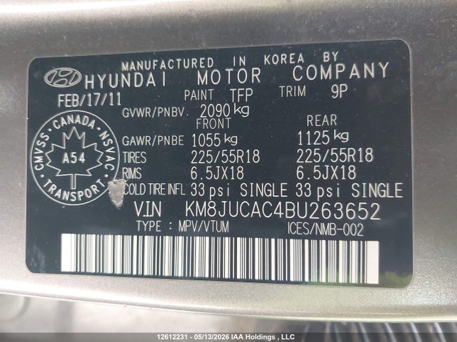 Продаж на аукціоні авто 2011 Hyundai Tucson Limited, vin: KM8JUCAC4BU263652, номер лоту: 12612231