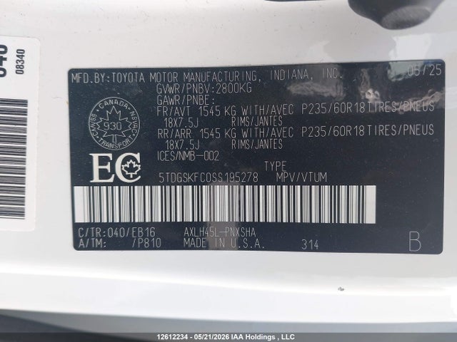 Aukcja sprzedaży 2025 Toyota Sienna, vin: 5TDGSKFC0SS195278, numer aukcji: 12612234