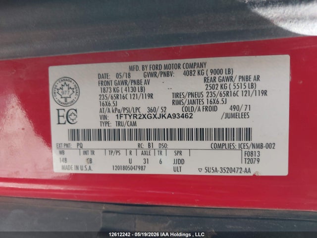 Продаж на аукціоні авто 2018 Ford Transit-250, vin: 1FTYR2XGXJKA93462, номер лоту: 12612242