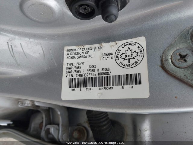 12612246 :رقم المزاد ، 2HGFB2F55EH005007 vin ، 2014 Honda Civic Ex 4dr مزاد بيع