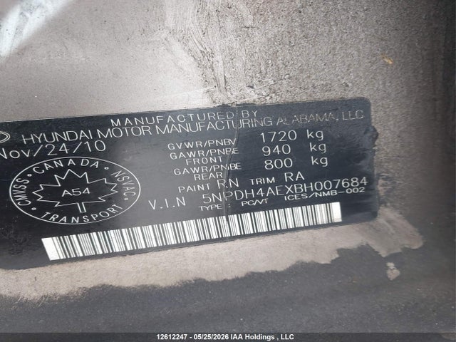 Продаж на аукціоні авто 2011 Hyundai Elantra Gls/limited, vin: 5NPDH4AEXBH007684, номер лоту: 12612247