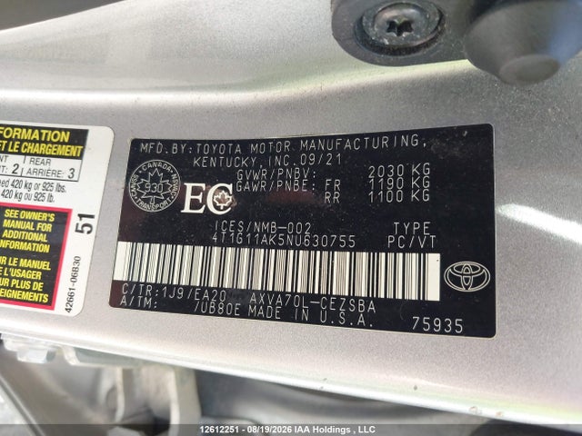 4T1G11AK5NU630755 Toyota CAMRY SE
