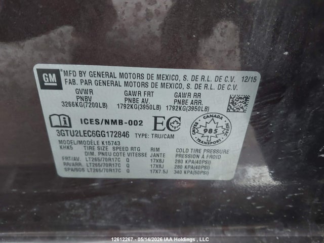 2016 Gmc Sierra K1500 მანქანა იყიდება აუქციონზე, vin: 3GTU2LEC6GG172846, აუქციონის ნომერი: 12612267