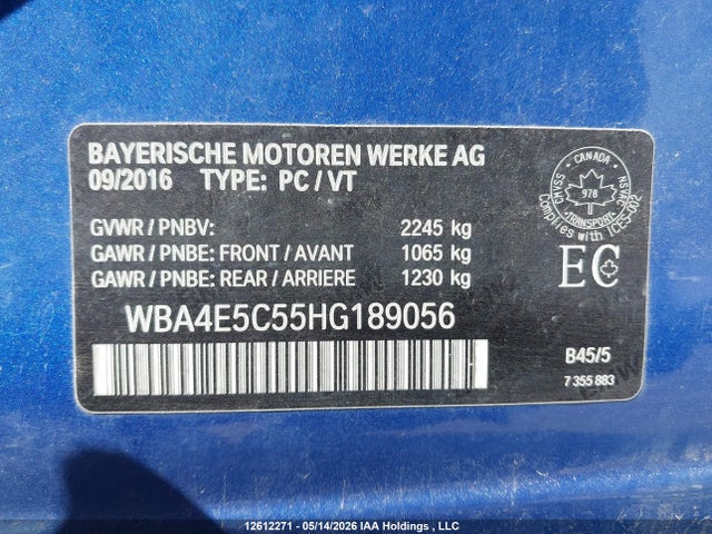 2017 Bmw 440xi Gran Coupe მანქანა იყიდება აუქციონზე, vin: WBA4E5C55HG189056, აუქციონის ნომერი: 12612271