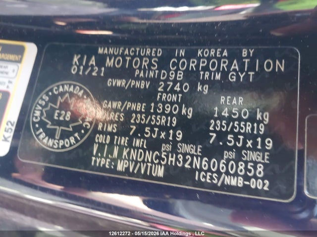 KNDNC5H32N6060858 KIA Carnival Ex
